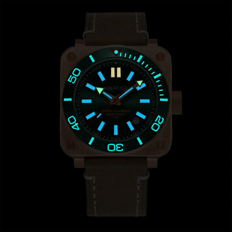 Aquatico Super Charger Bronze Tritium T100氣燈 青銅潛水機械錶 Black Dial