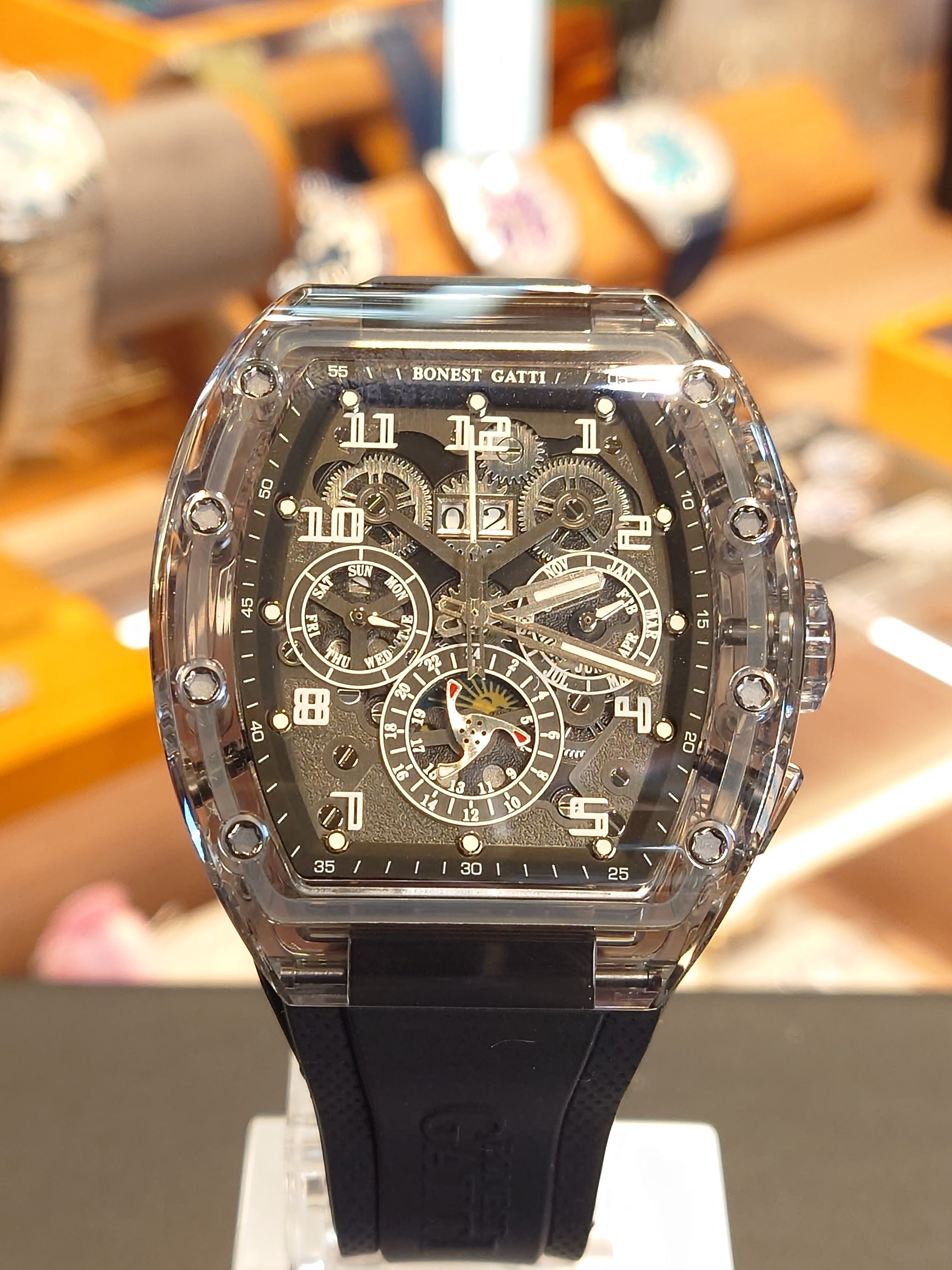 Bonest Gatti 酒桶形水晶多功能自動錶 BG6006-R2