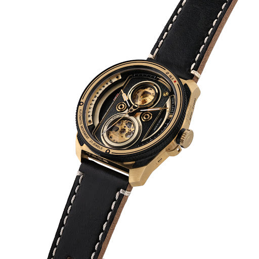 TACS ATL 復古黑金雙鏡頭自動錶 Automatic Twin Lens Retro 2002B 黑色皮帶