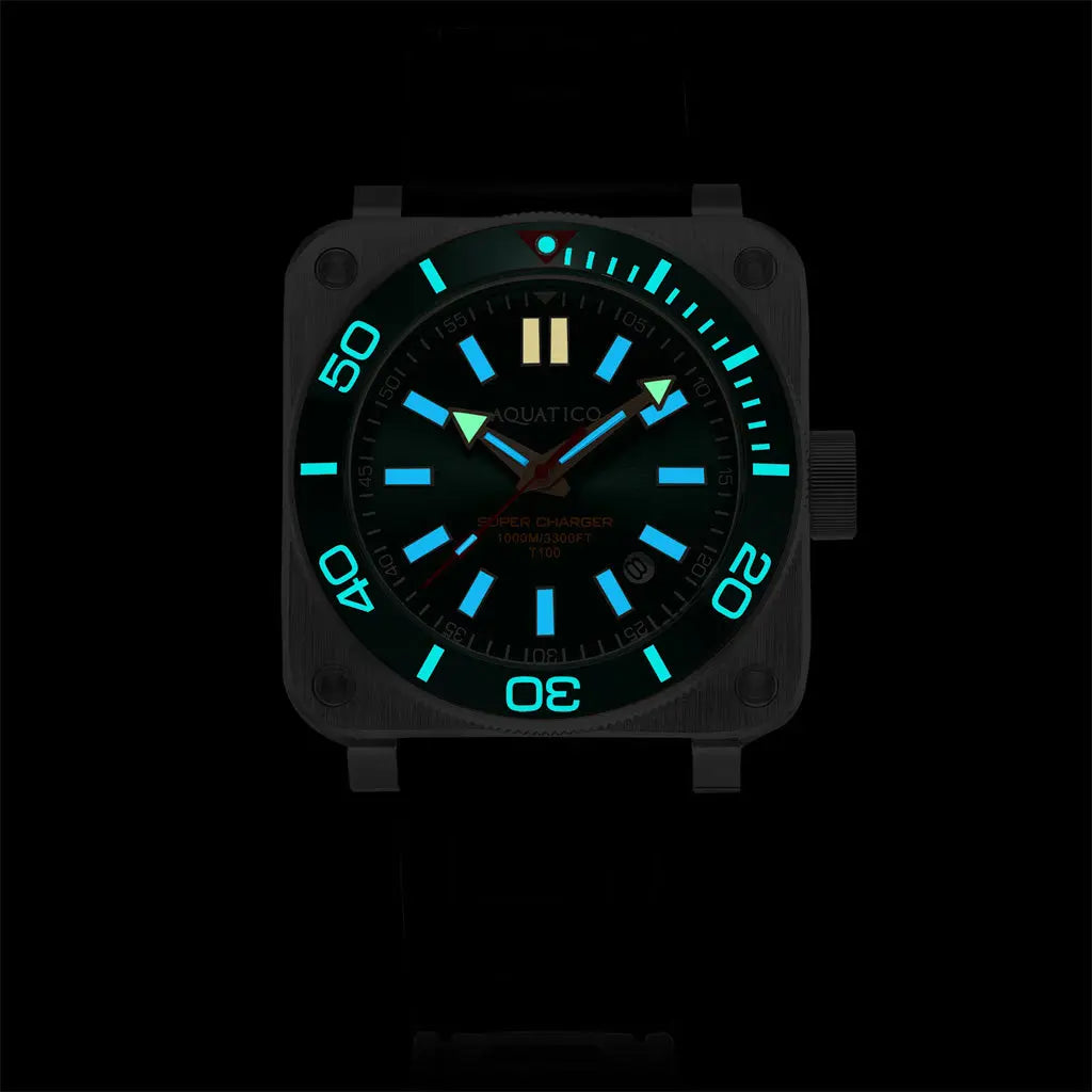 Aquatico Super Charger Steel Man Tritium T100氣燈 機械錶 Black Dial