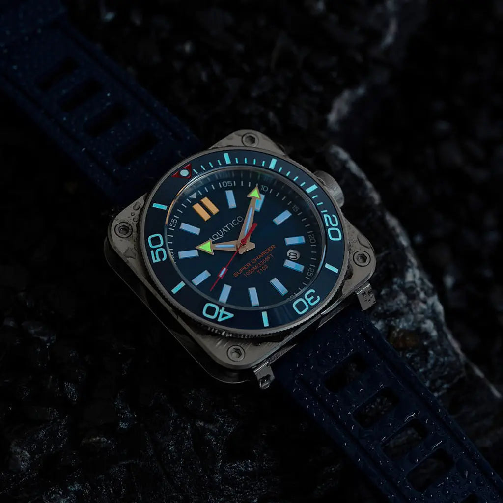Aquatico Super Charger Steel Man Tritium T100氣燈 機械錶 Blue Dial