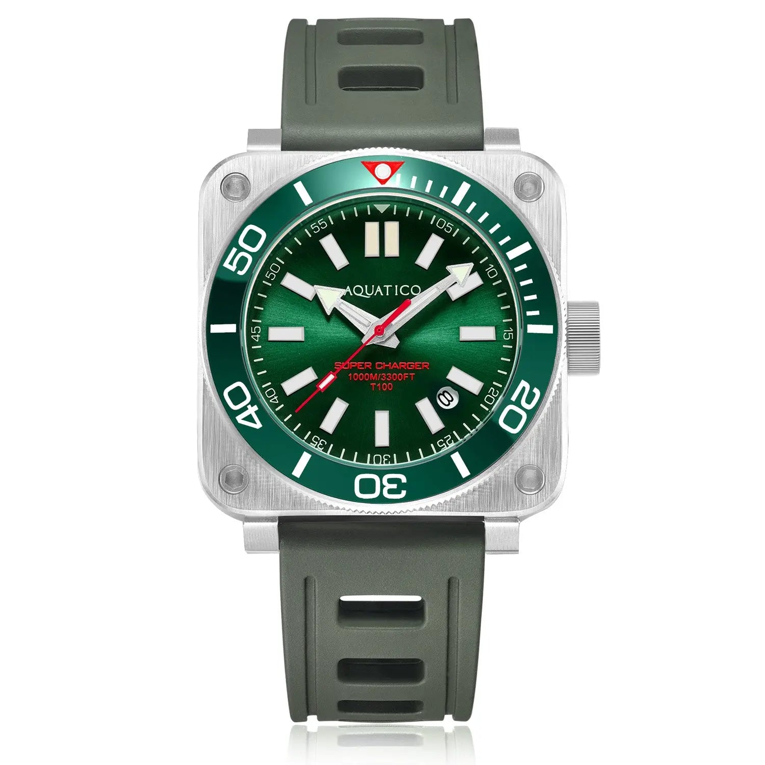 Aquatico Super Charger Steel Man Tritium T100氣燈 機械錶 Green Dial
