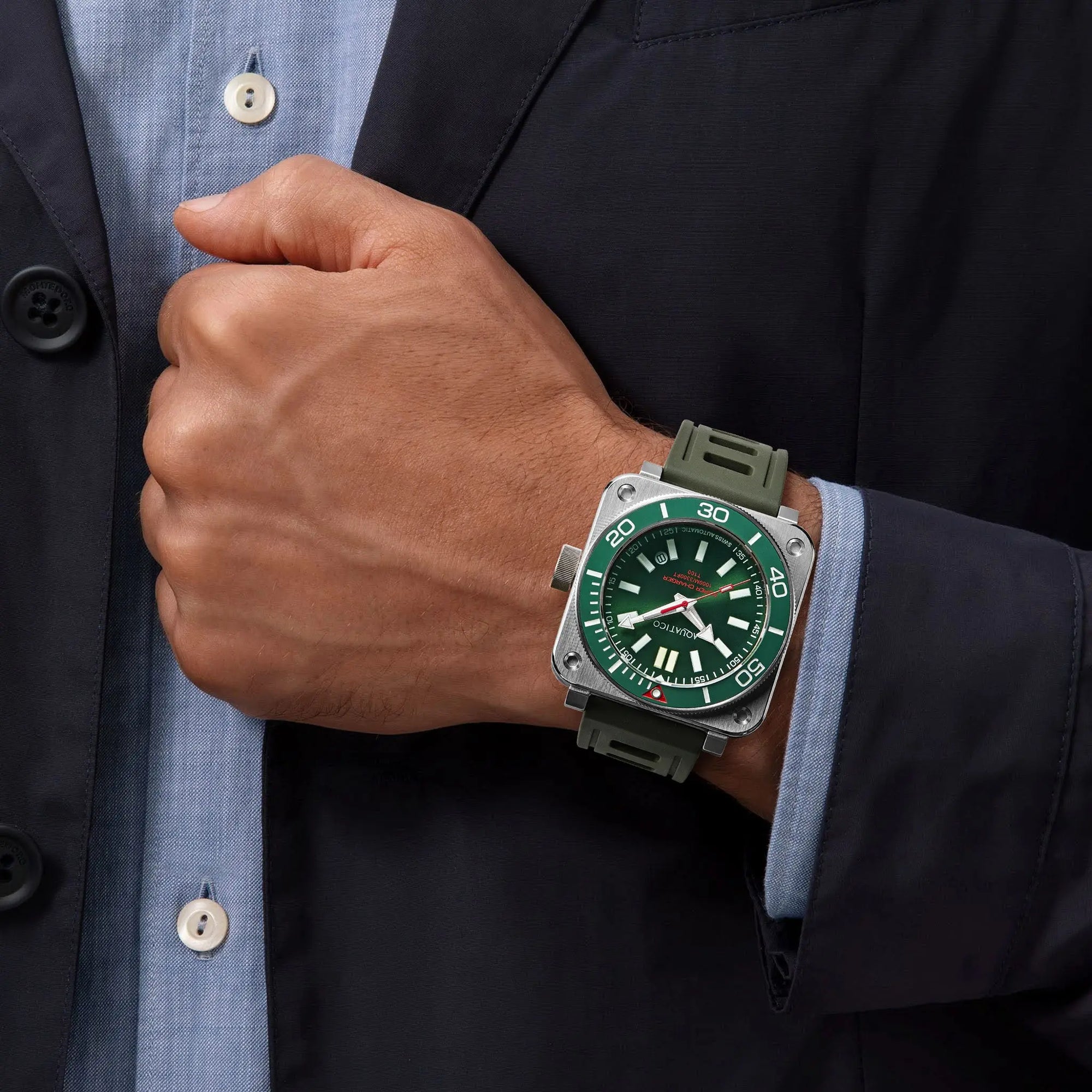 Aquatico Super Charger Steel Man Tritium T100氣燈 機械錶 Green Dial