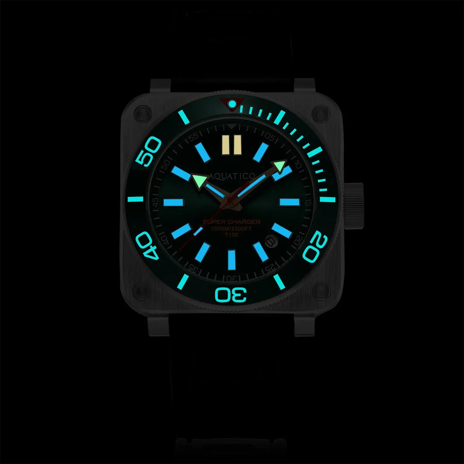 Aquatico Super Charger Steel Man Tritium T100氣燈 機械錶 Green Dial