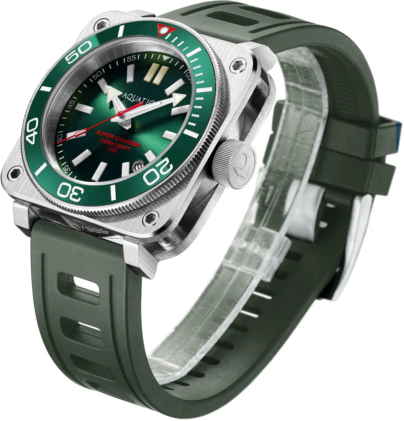 Aquatico Super Charger Steel Man Tritium T100氣燈 機械錶 Green Dial