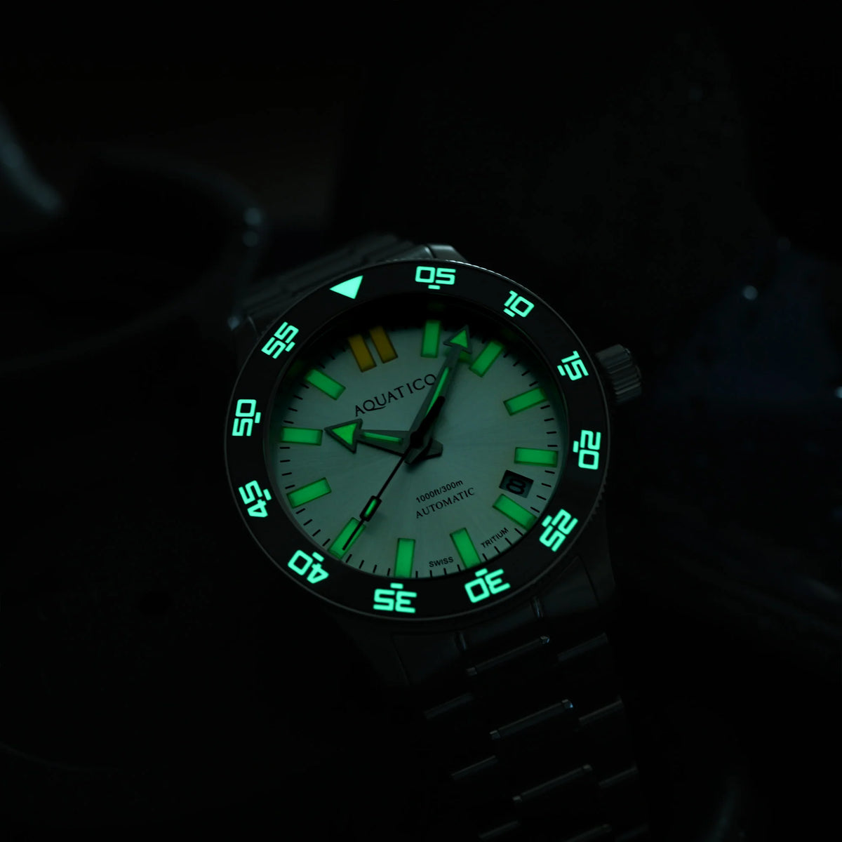 Aquatico Atlas Tritium Watch Fumé Silver Dial T100氣燈潛水機械錶