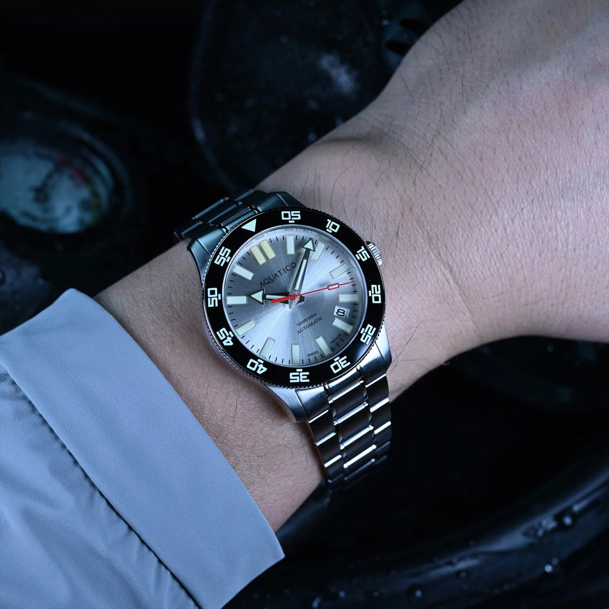 Aquatico Atlas Tritium Watch Fumé Silver Dial T100氣燈潛水機械錶