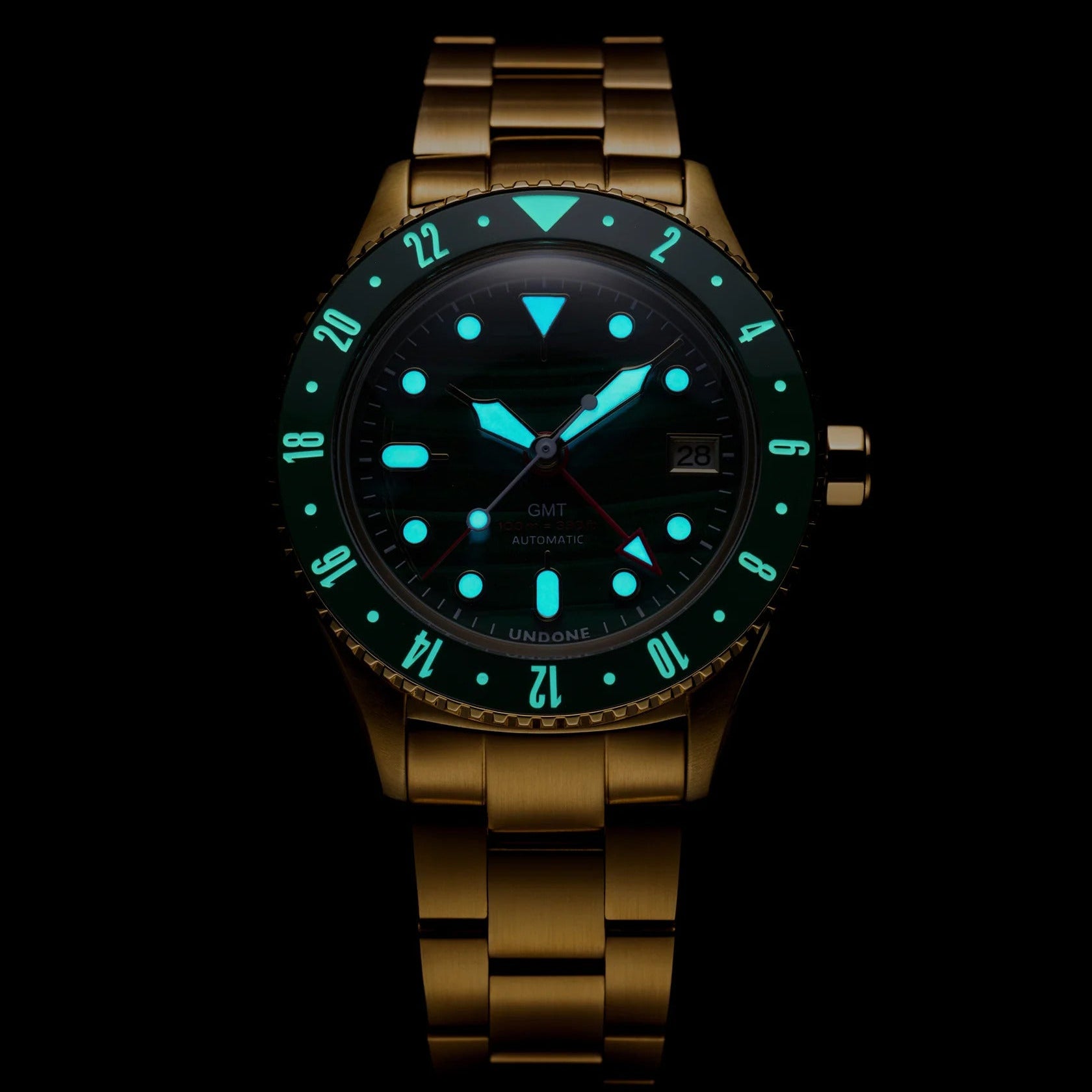 UNDONE Basecamp GMT Malachite Dial Automatic Watch Gold