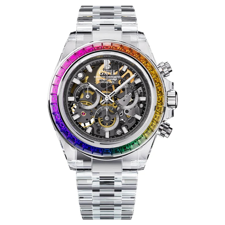 Bonest Gatti K9 Crystal + Rainbow Bezel Skeleton Chronograph Automatic - BG6009-G1