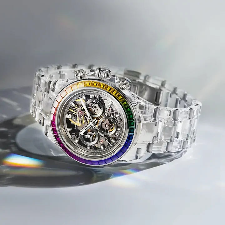 Bonest Gatti K9 Crystal + Rainbow Bezel Skeleton Chronograph Automatic - BG6009-G1
