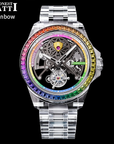 BONEST GATTI Rainbow K9 Cryatal Case Strap Automatic Skeleton Tourbillon Watch