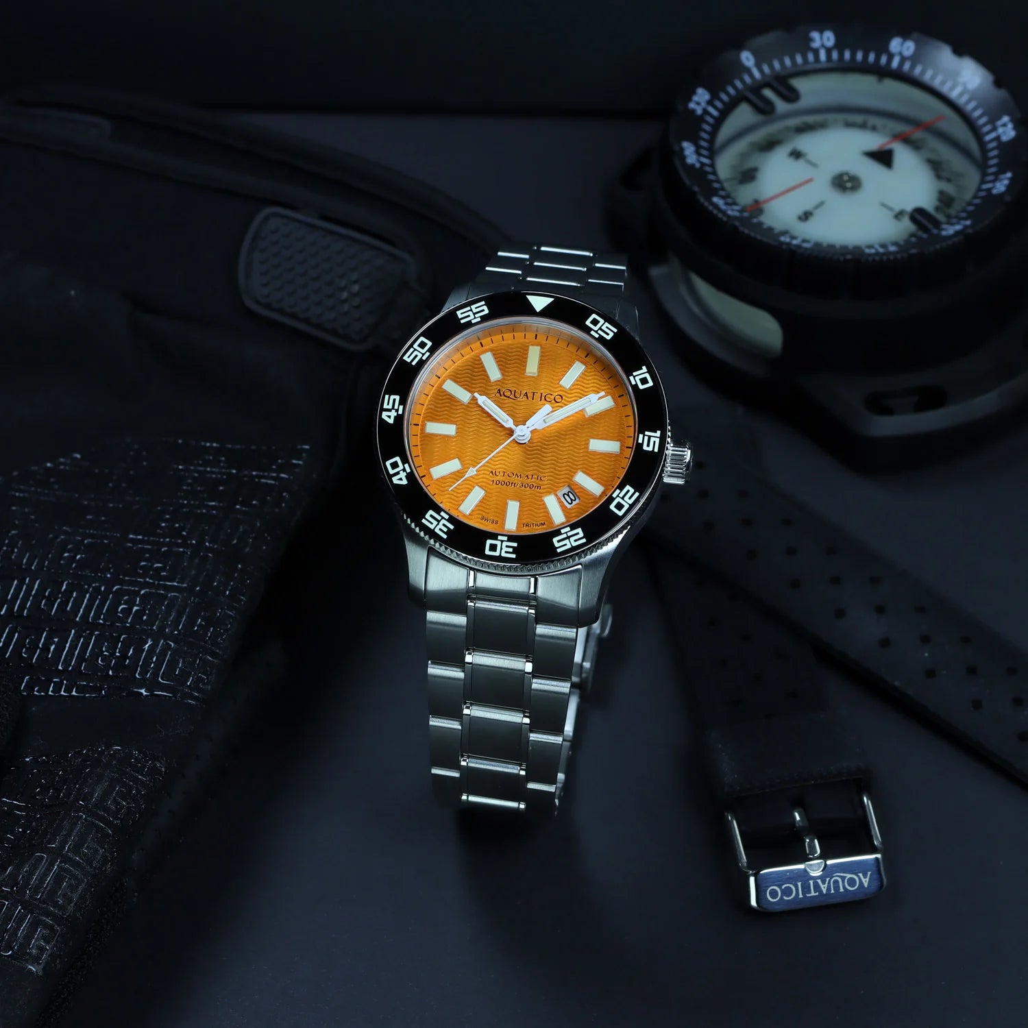 Aquatico Sea Dragon Tritium T100氣燈 潛水機械錶  Orange Dial