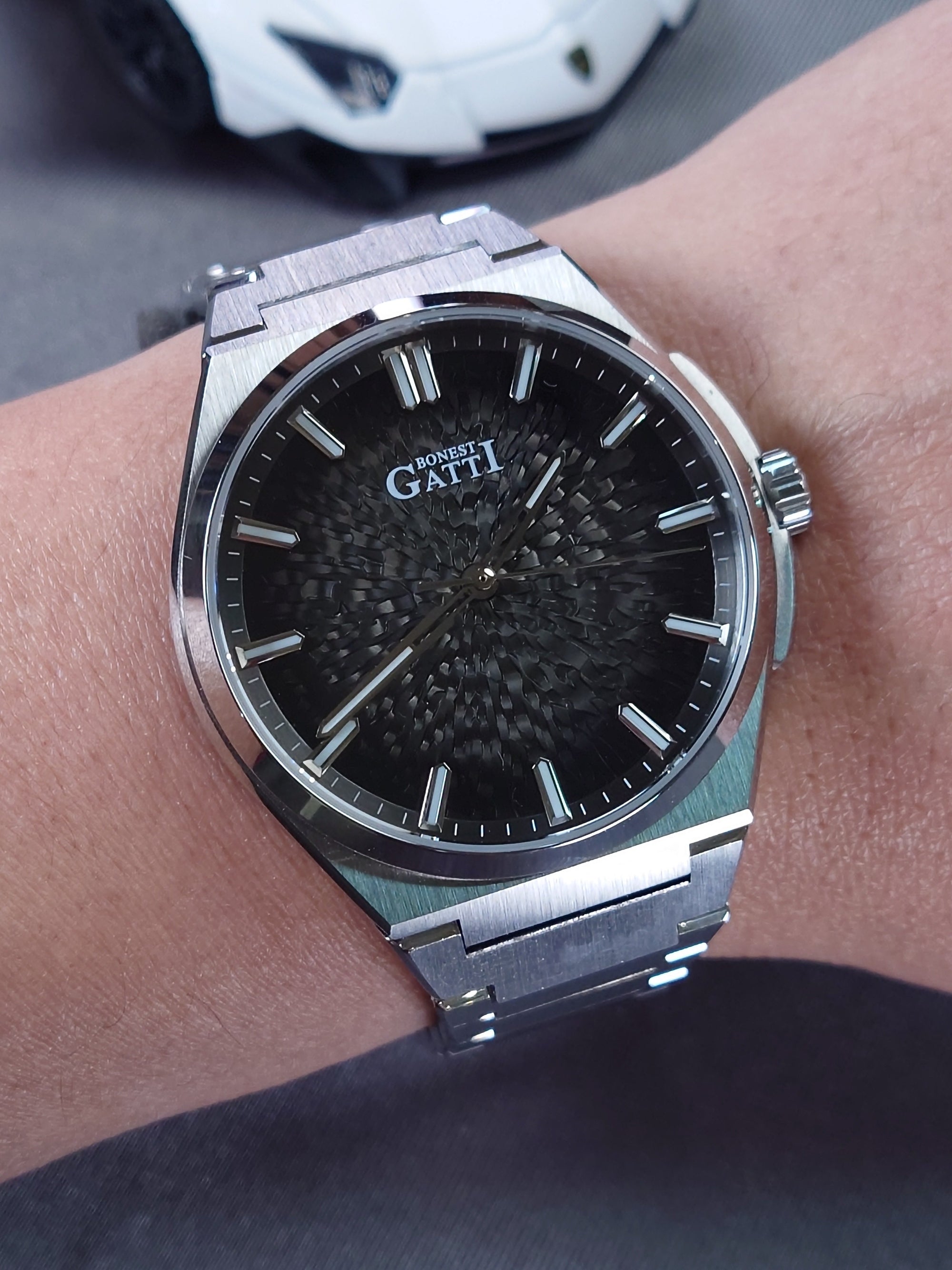 Bonest Gatti 現貨發售 冰裂紋一體式錶帶自動錶 BG8013-S1 Black