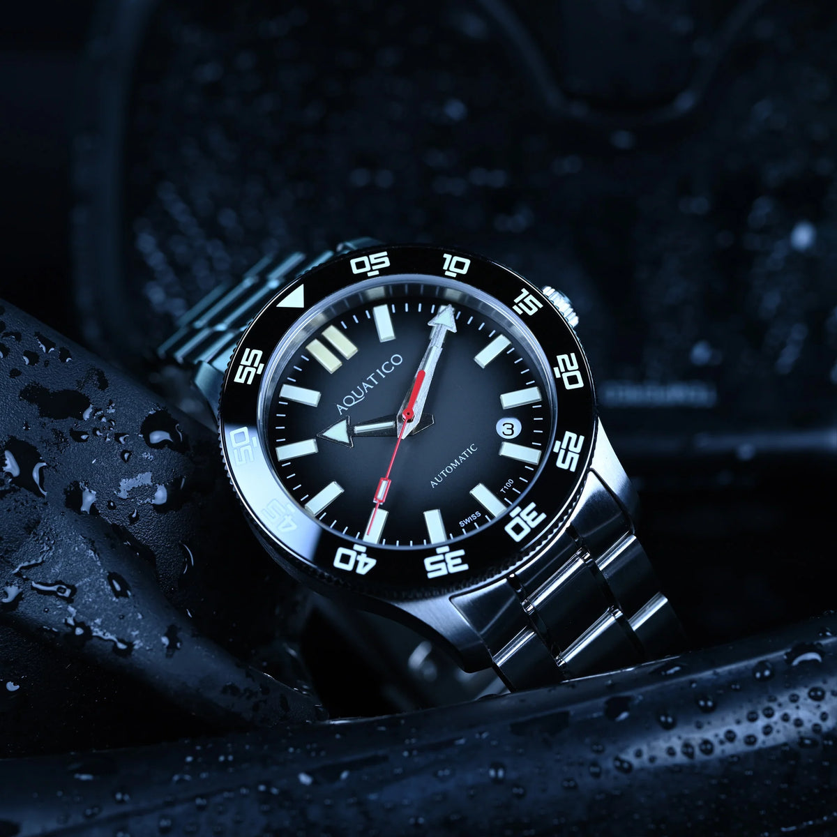 Aquatico Atlas Tritium Watch Fumé Black Dial T100氣燈潛水機械錶