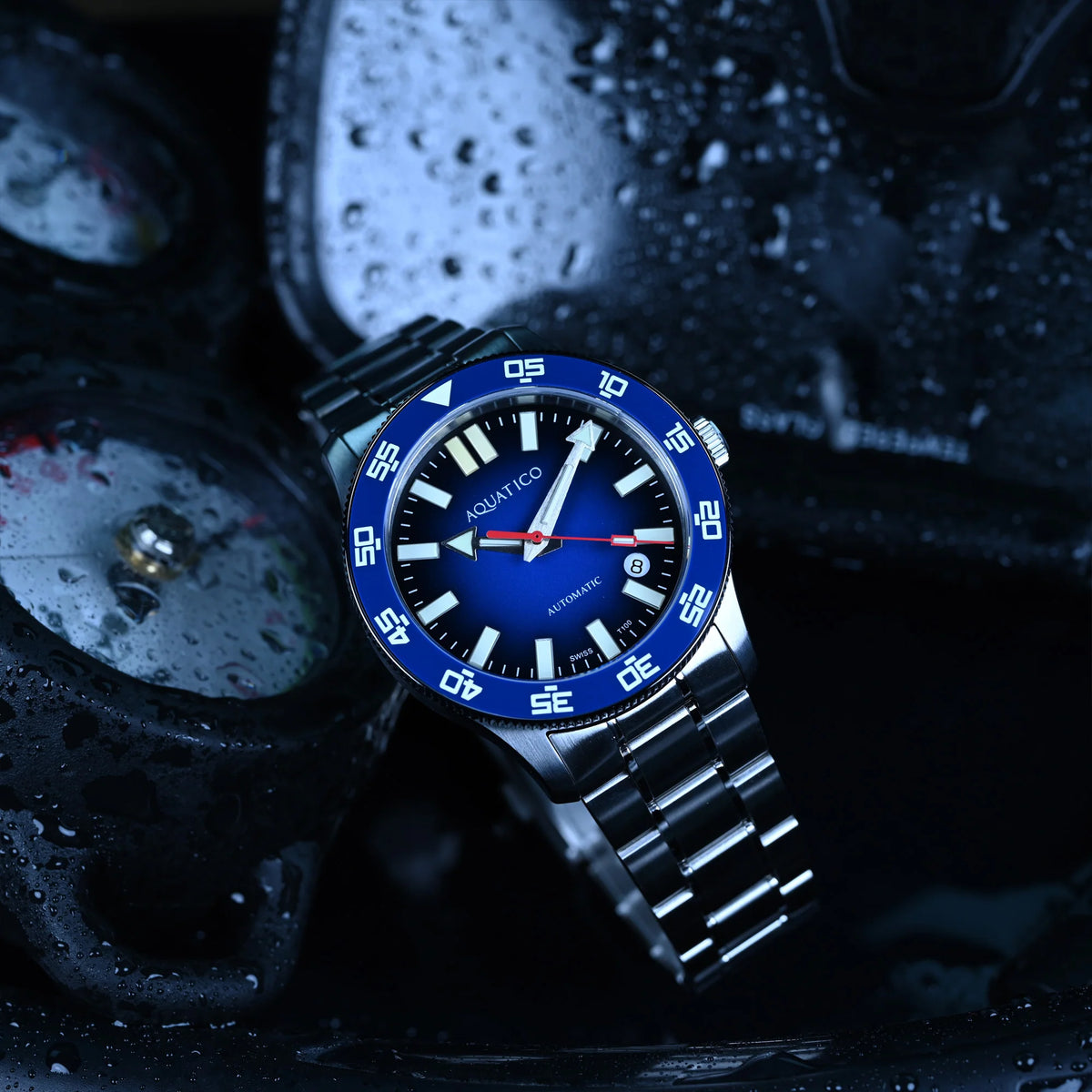 Aquatico Atlas Tritium Watch Fumé Blue Dial T100氣燈潛水機械錶