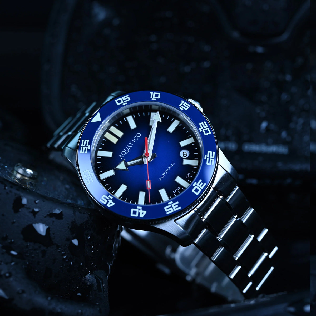 Aquatico Atlas Tritium Watch Fumé Blue Dial T100氣燈潛水機械錶