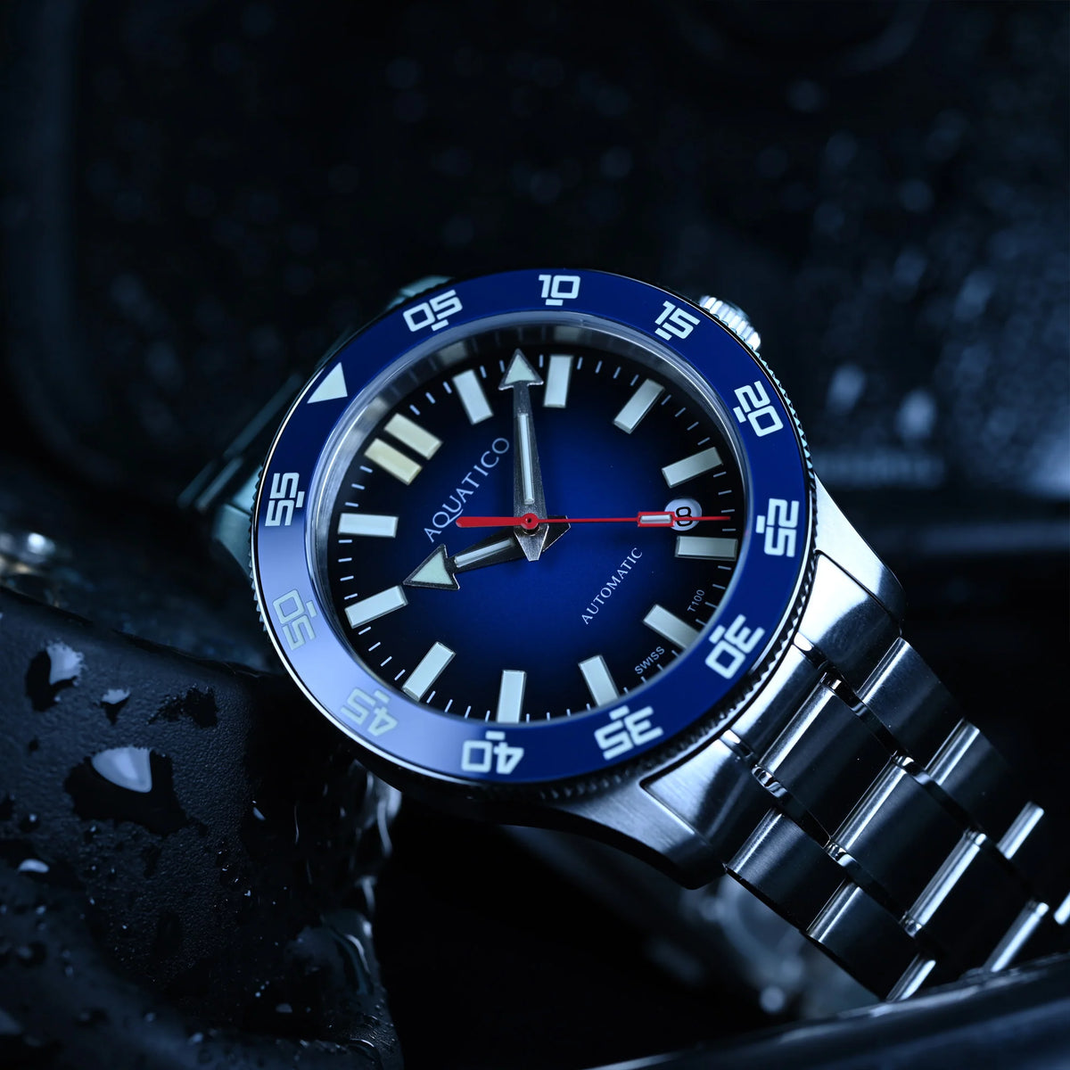 Aquatico Atlas Tritium Watch Fumé Blue Dial T100氣燈潛水機械錶