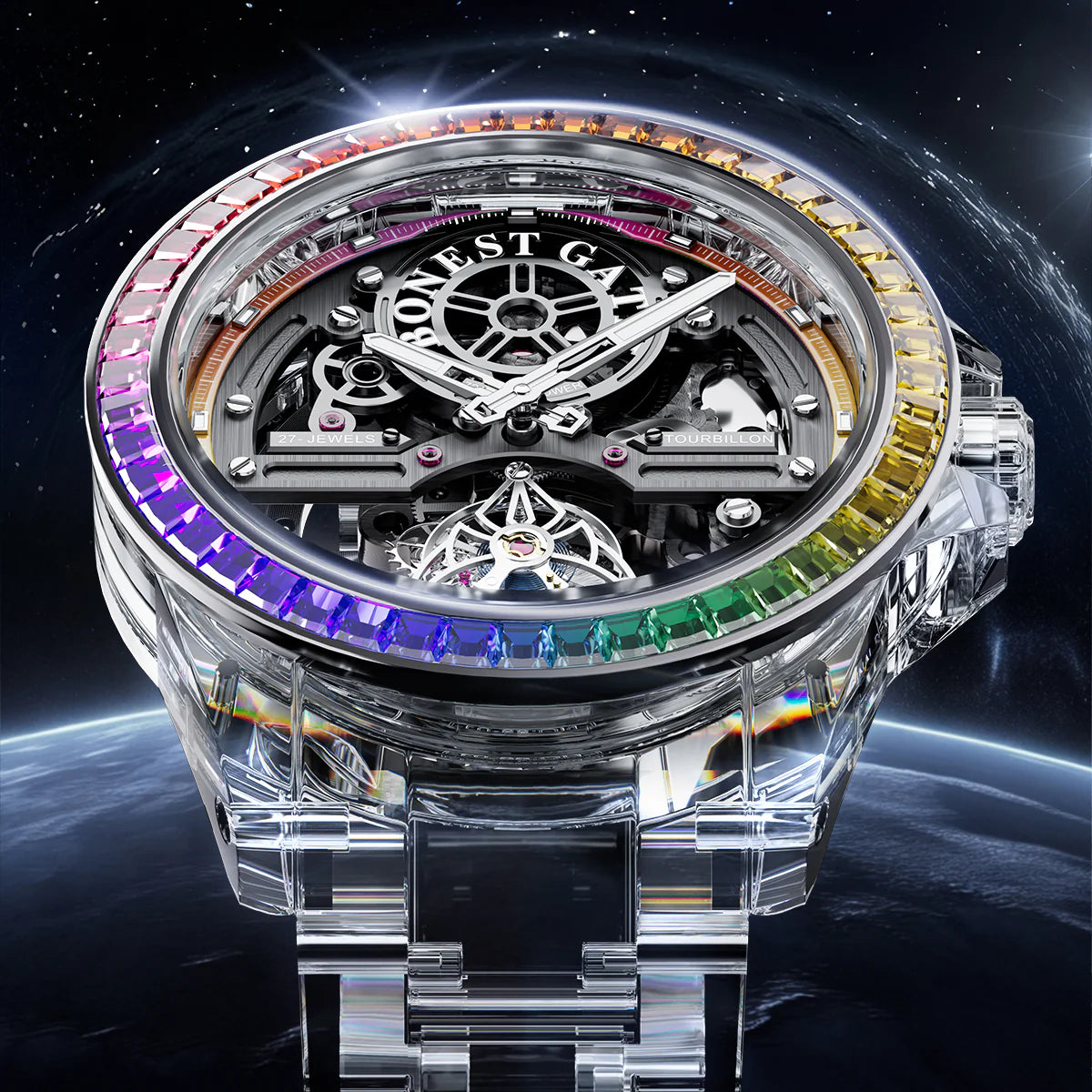 Bonest Gatti 72-Hour Rainbow Crystal Automatic Tourbillon BG7007-G1