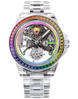 BONEST GATTI Rainbow K9 Cryatal Case Strap Automatic Skeleton Tourbillon Watch