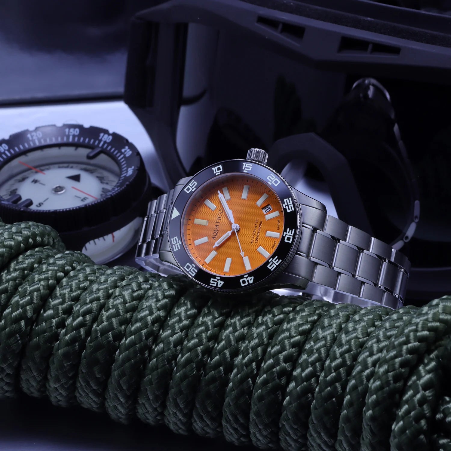 Aquatico Sea Dragon Tritium T100氣燈 潛水機械錶  Orange Dial