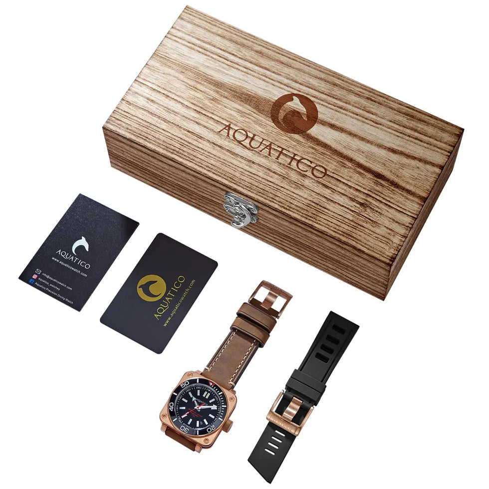 Aquatico Super Charger Bronze Tritium T100氣燈 青銅潛水機械錶 Black Dial
