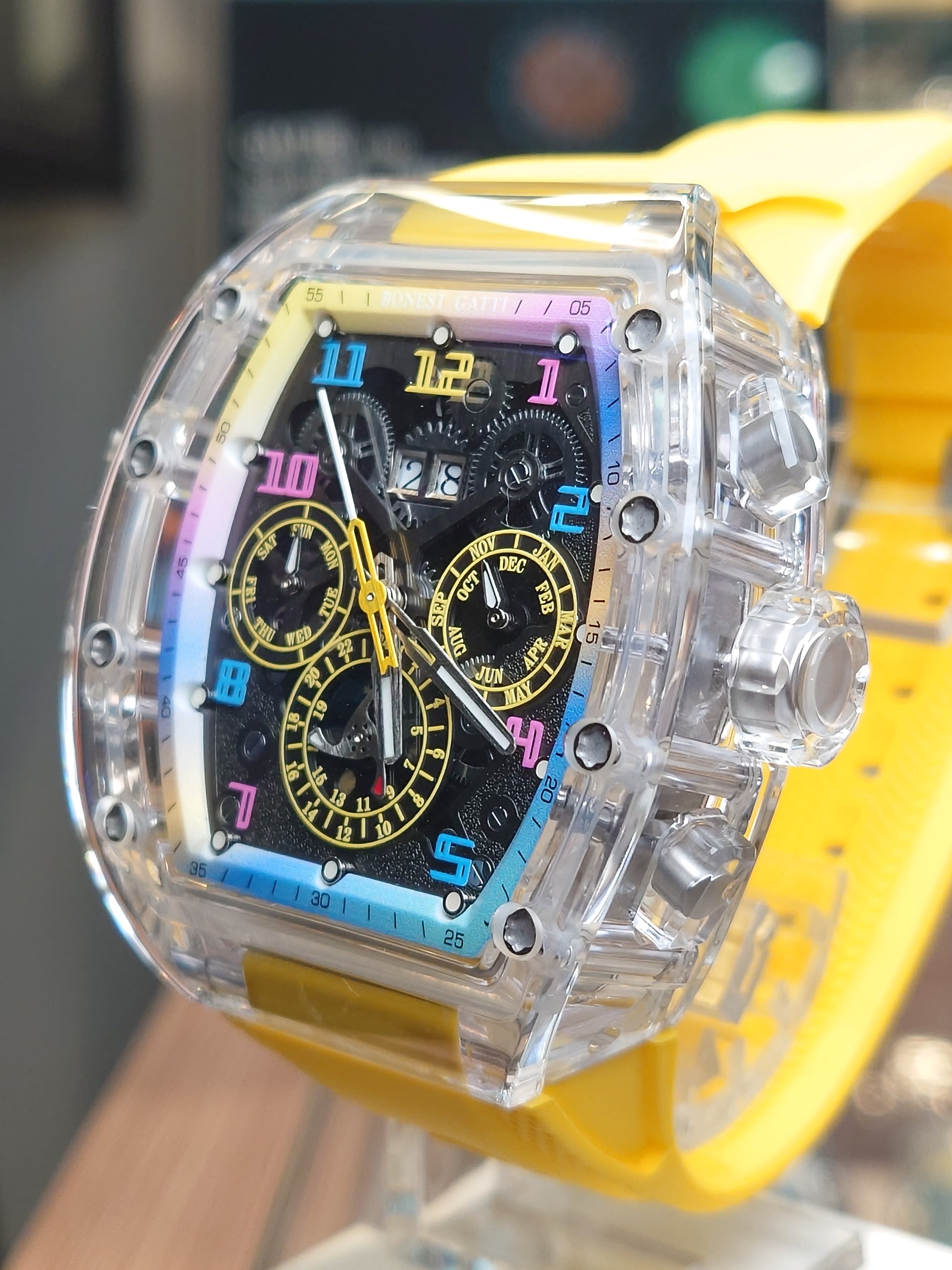 Bonest Gatti 酒桶形水晶多功能自動錶 BG6006-R3