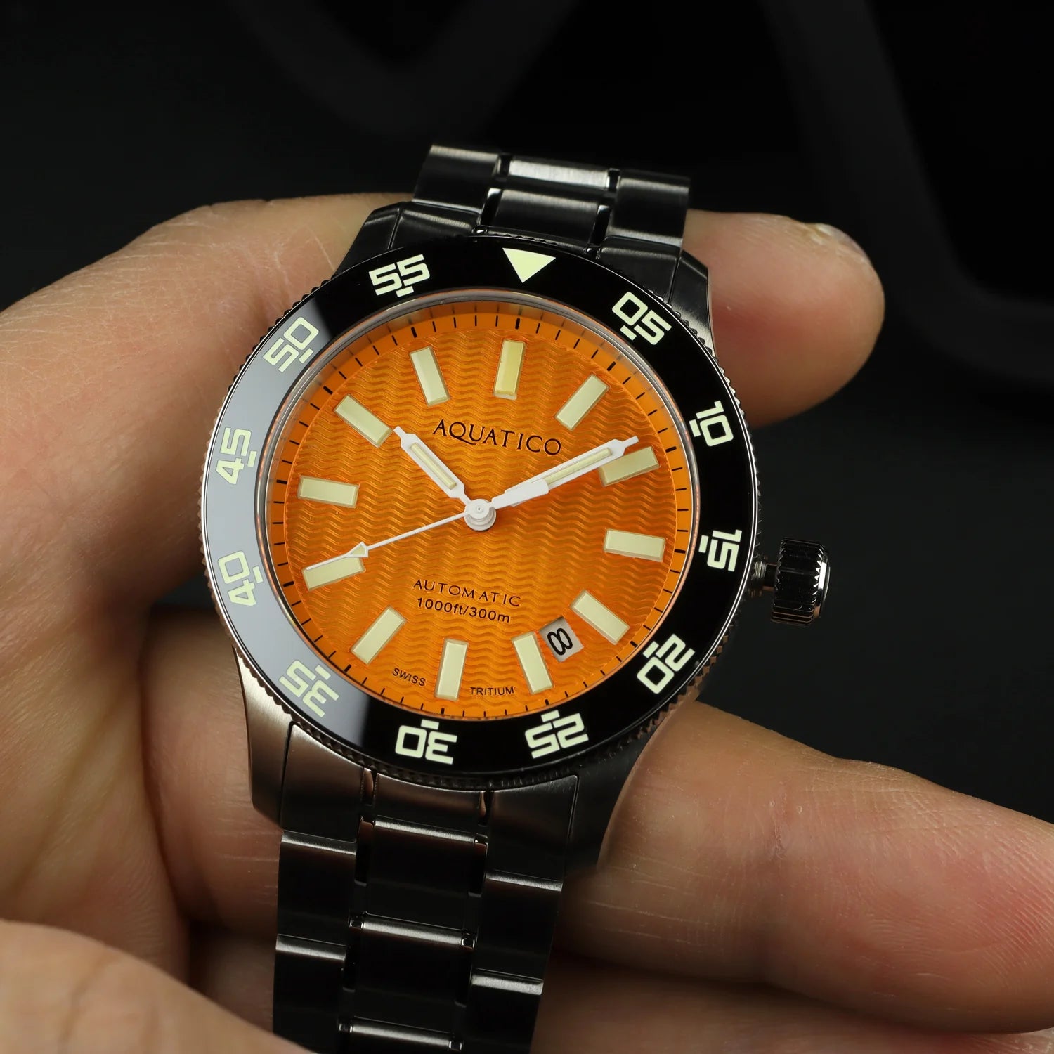 Aquatico Sea Dragon Tritium T100氣燈 潛水機械錶  Orange Dial