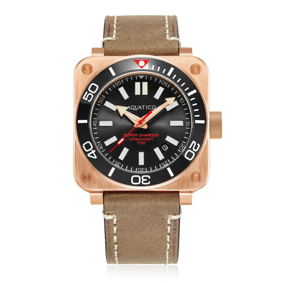 Aquatico Super Charger Bronze Tritium T100氣燈 青銅潛水機械錶 Black Dial