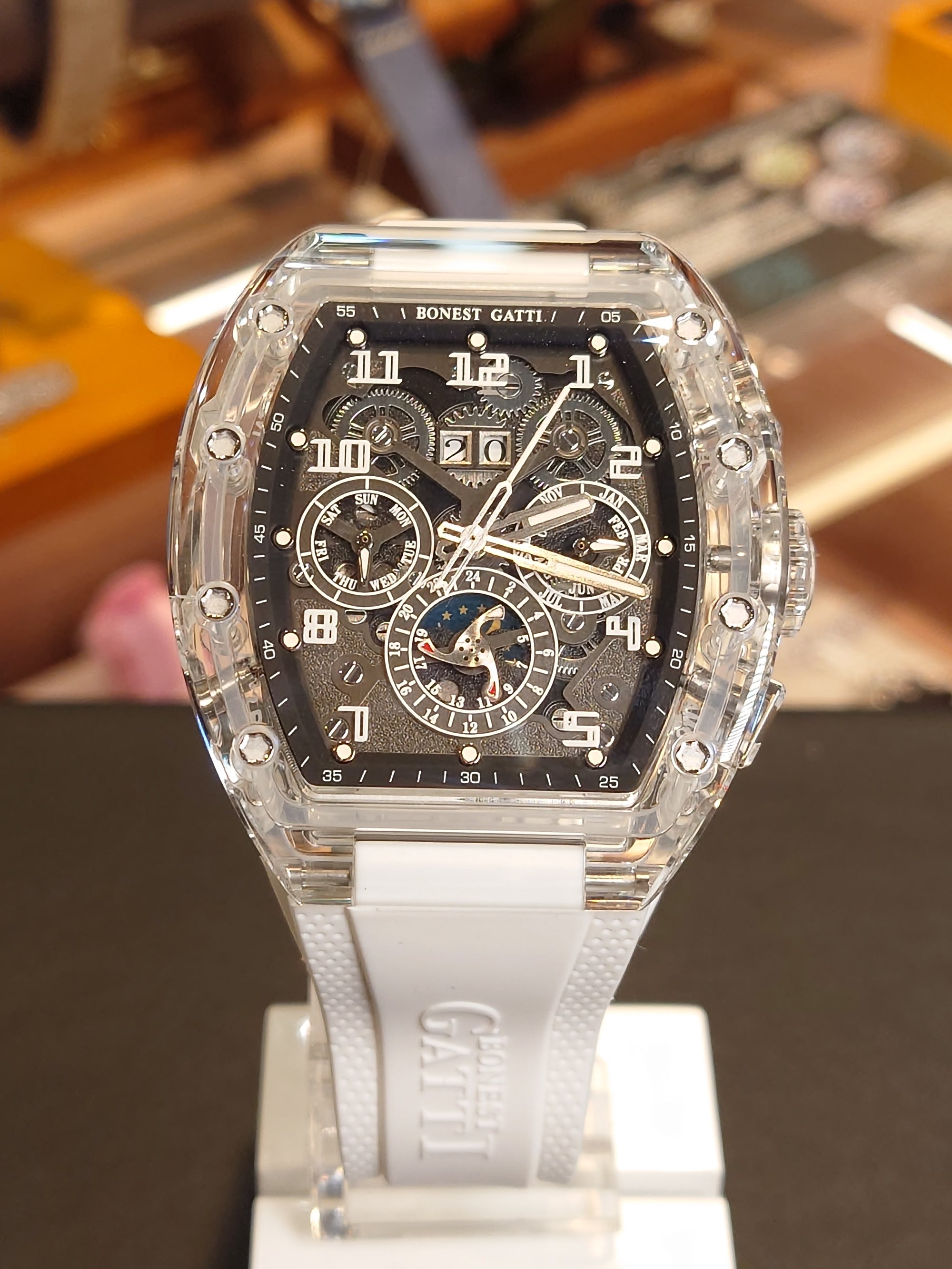 Bonest Gatti 酒桶形水晶多功能自動錶 BG6006-R1