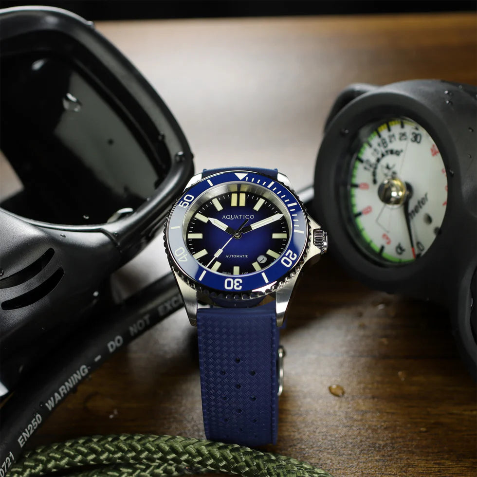 Aquatico Super Ocean Tritium T100 氣燈 潛水機械錶 Blue Dial