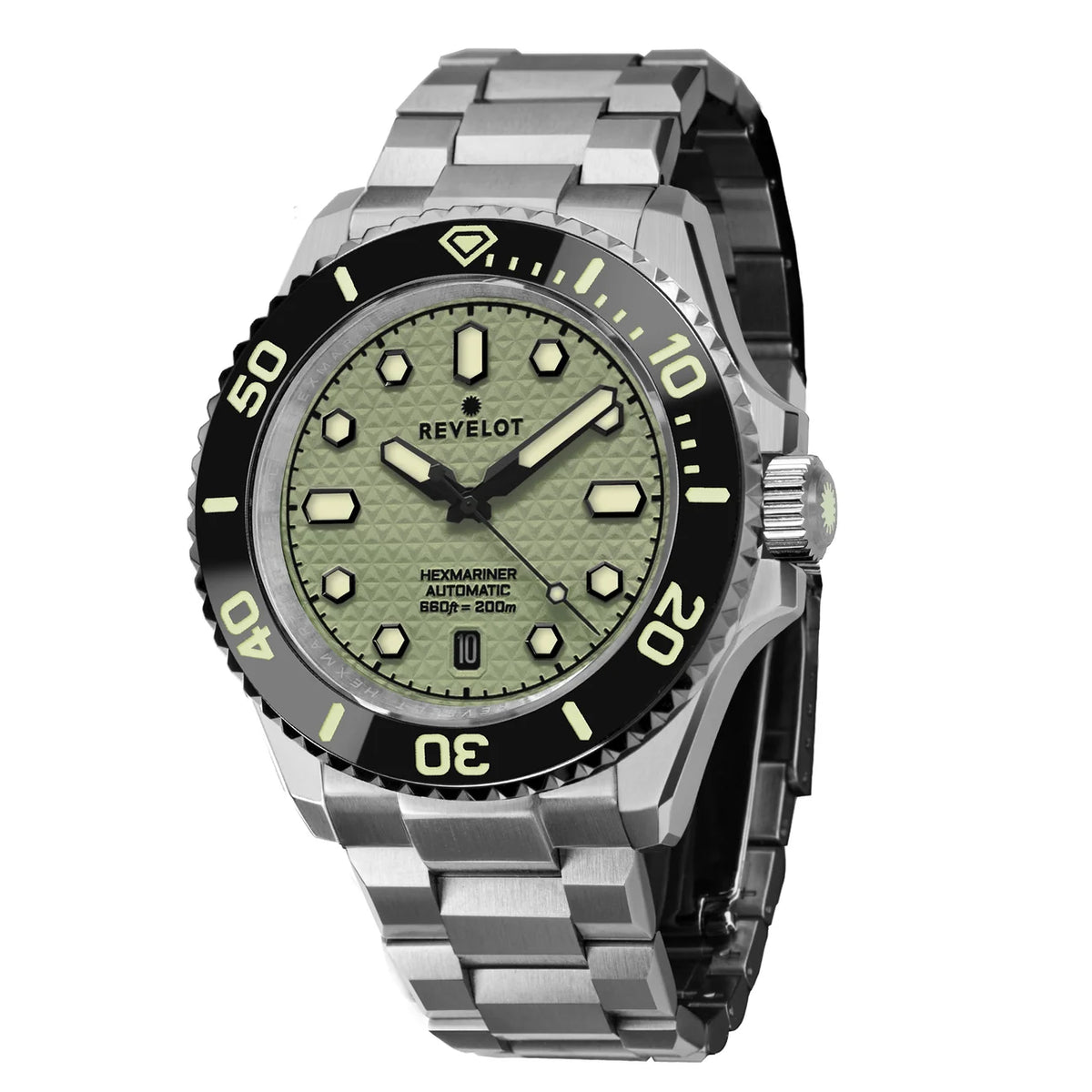 Revelot HEXMARINER 42 Old Mint Luminova Steel 42mm - R11-14A1B1B2 &amp; S22-1B1BB6