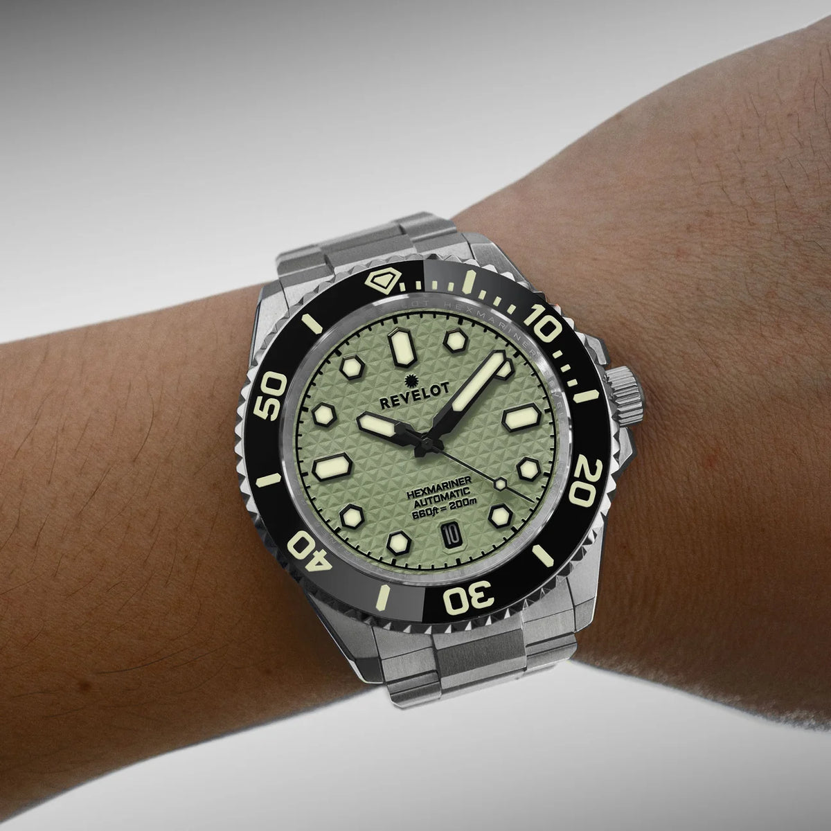 Revelot HEXMARINER 42 Old Mint Luminova Steel 42mm - R11-14A1B1B2 &amp; S22-1B1BB6