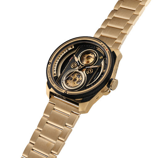 TACS ATL 復古黑金雙鏡頭自動錶 Automatic Twin Lens Retro Gold 2002D 金色鋼帶