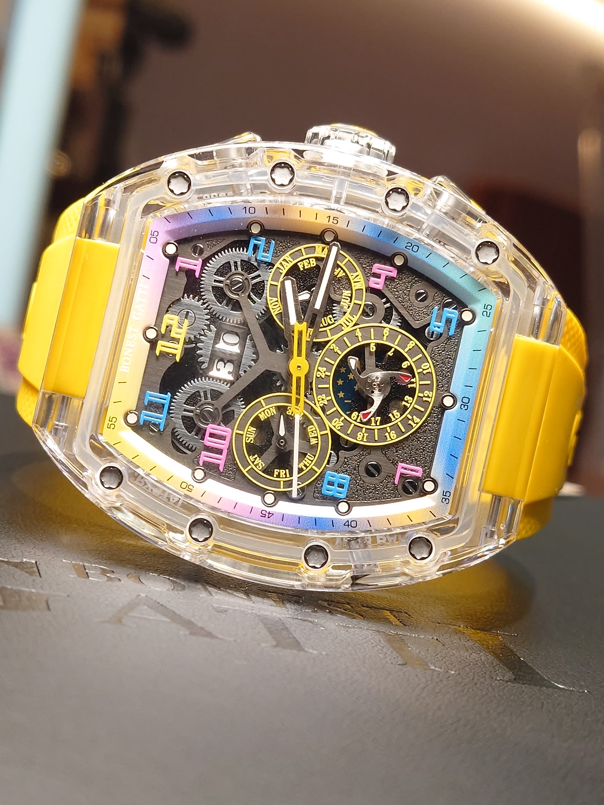 Bonest Gatti 酒桶形水晶多功能自動錶 BG6006-R3