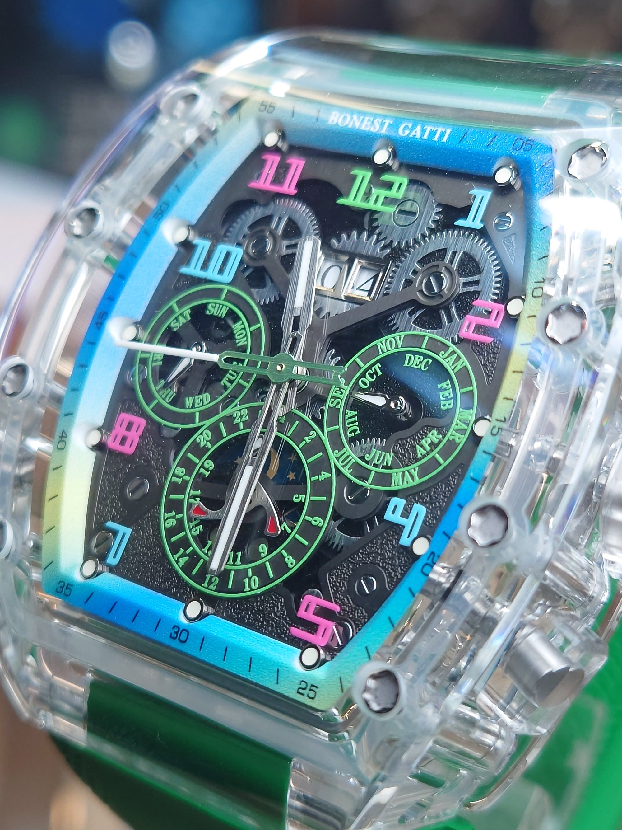 Bonest Gatti 酒桶形水晶多功能自動錶 BG6006-R5