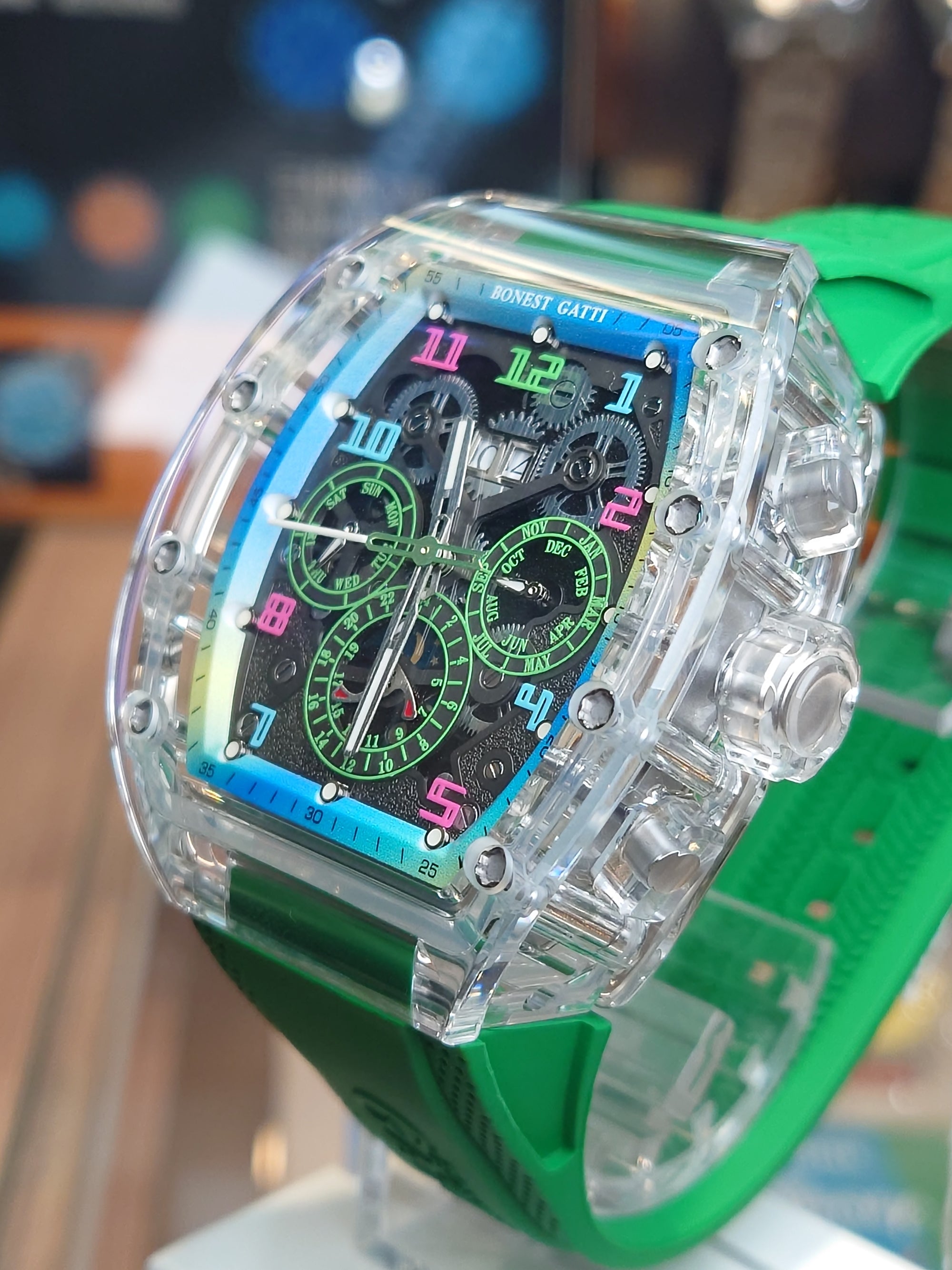 Bonest Gatti 酒桶形水晶多功能自動錶 BG6006-R5