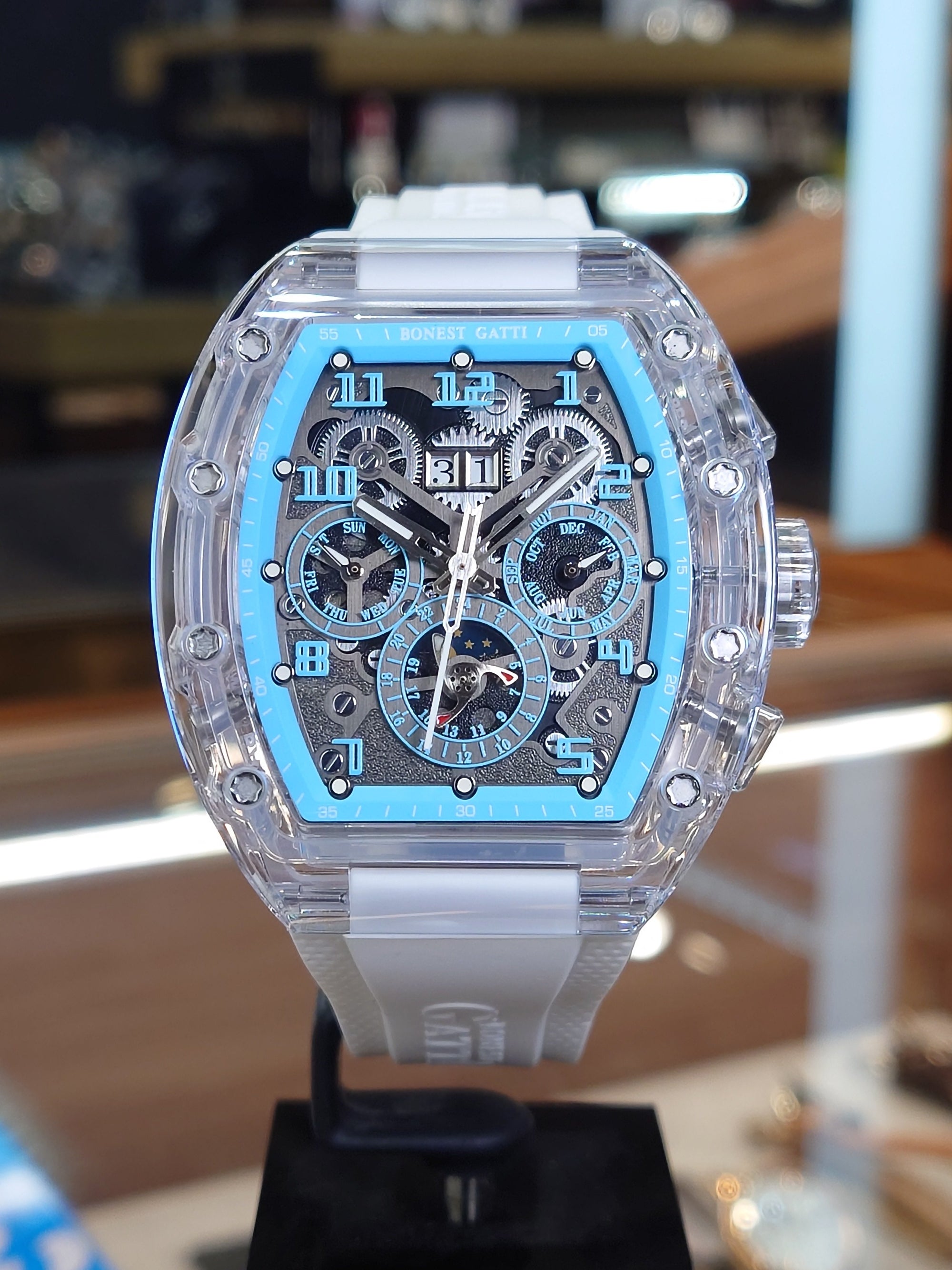 Bonest Gatti 酒桶形水晶多功能自動錶 BG6006-R4