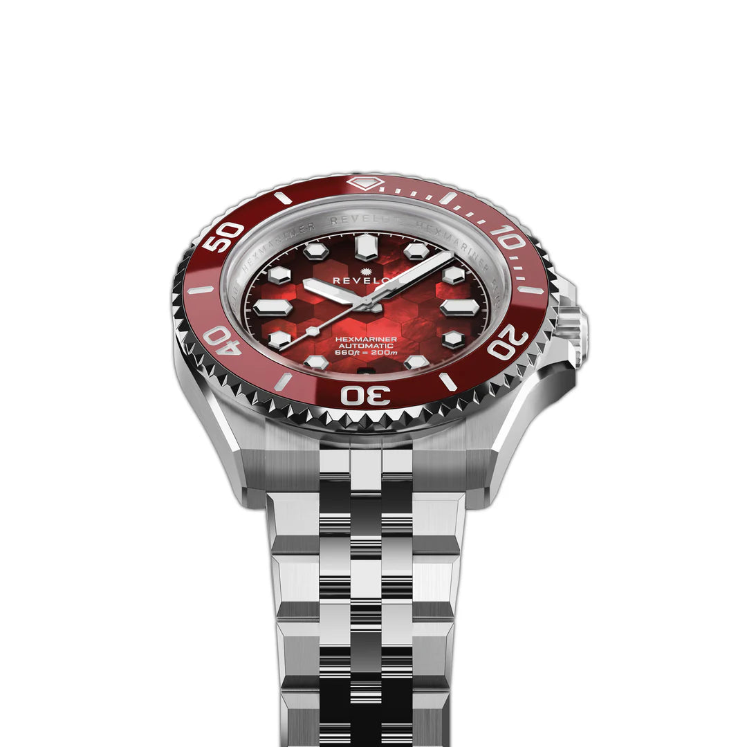Revelot HEXMARINER v3 Fume Blood Red Hex Mosaic MOP Red Ceramic 42mm R11-10P4D1B3 & S22-1B1BB6