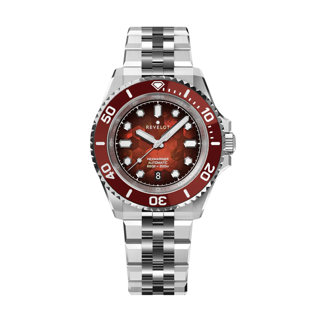 Revelot HEXMARINER v3 Fume Blood Red Hex Mosaic MOP Red Ceramic 42mm R11-10P4D1B3 & S22-1B1BB6