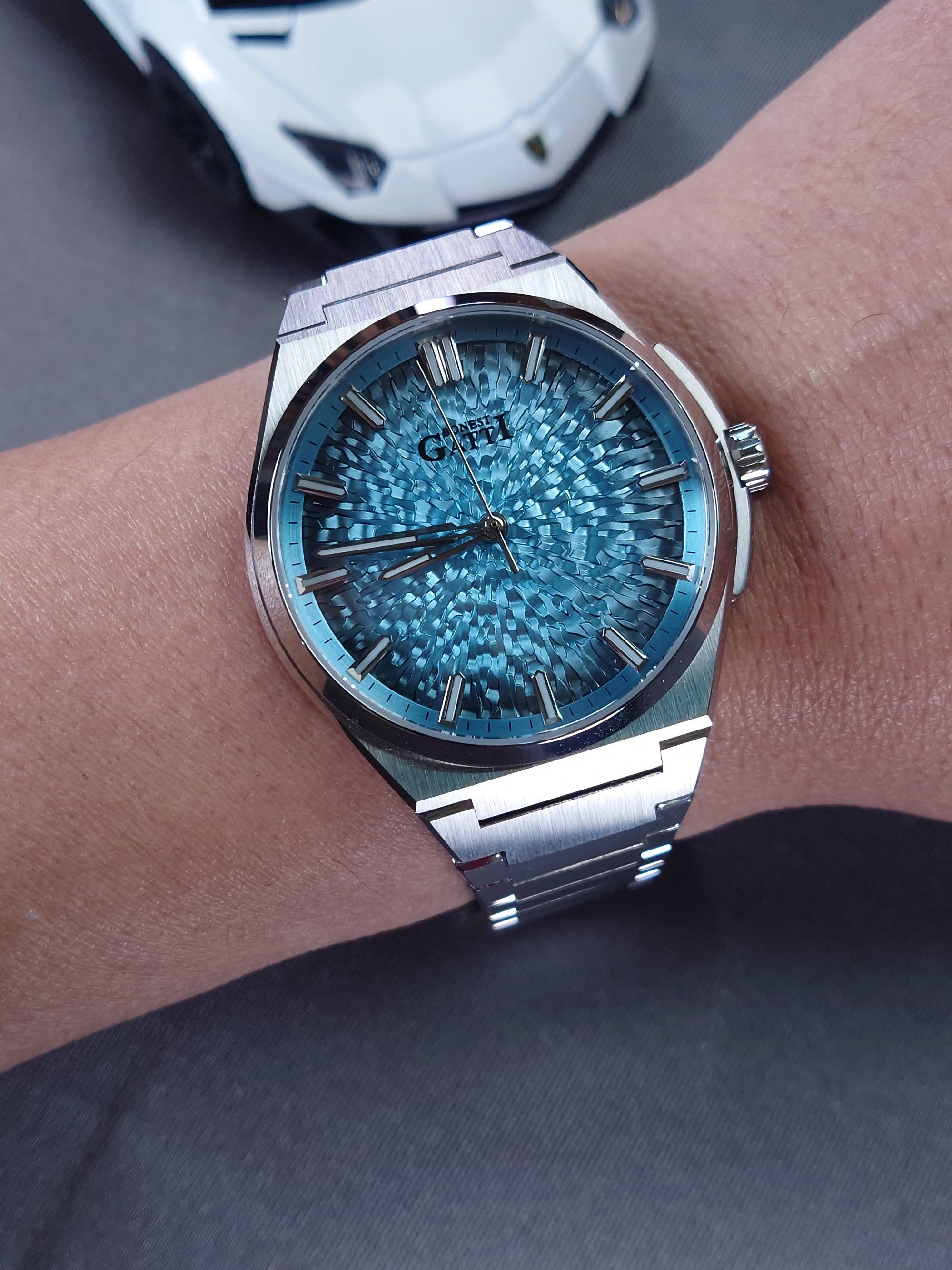 Bonest Gatti 現貨發售 冰裂紋一體式錶帶自動錶 BG8013-S3 Blue