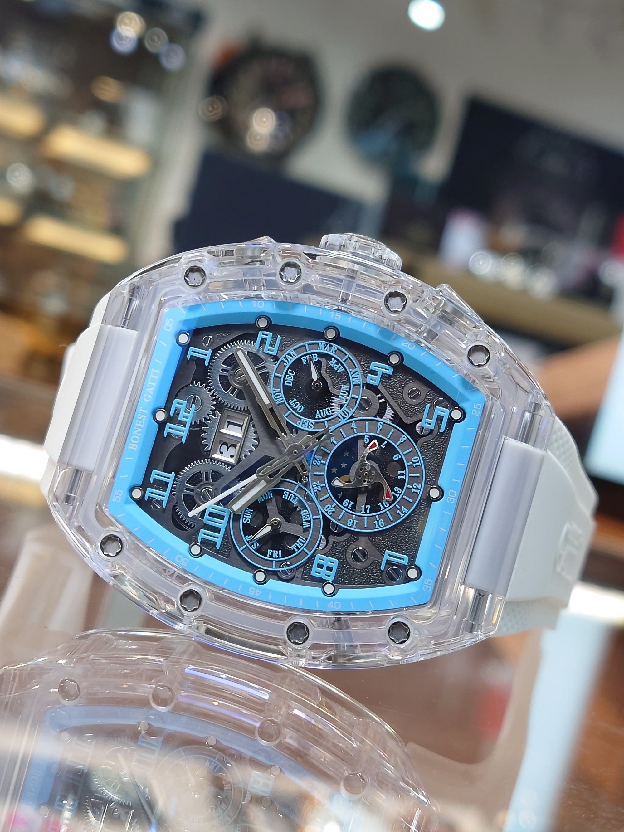 Bonest Gatti 酒桶形水晶多功能自動錶 BG6006-R4