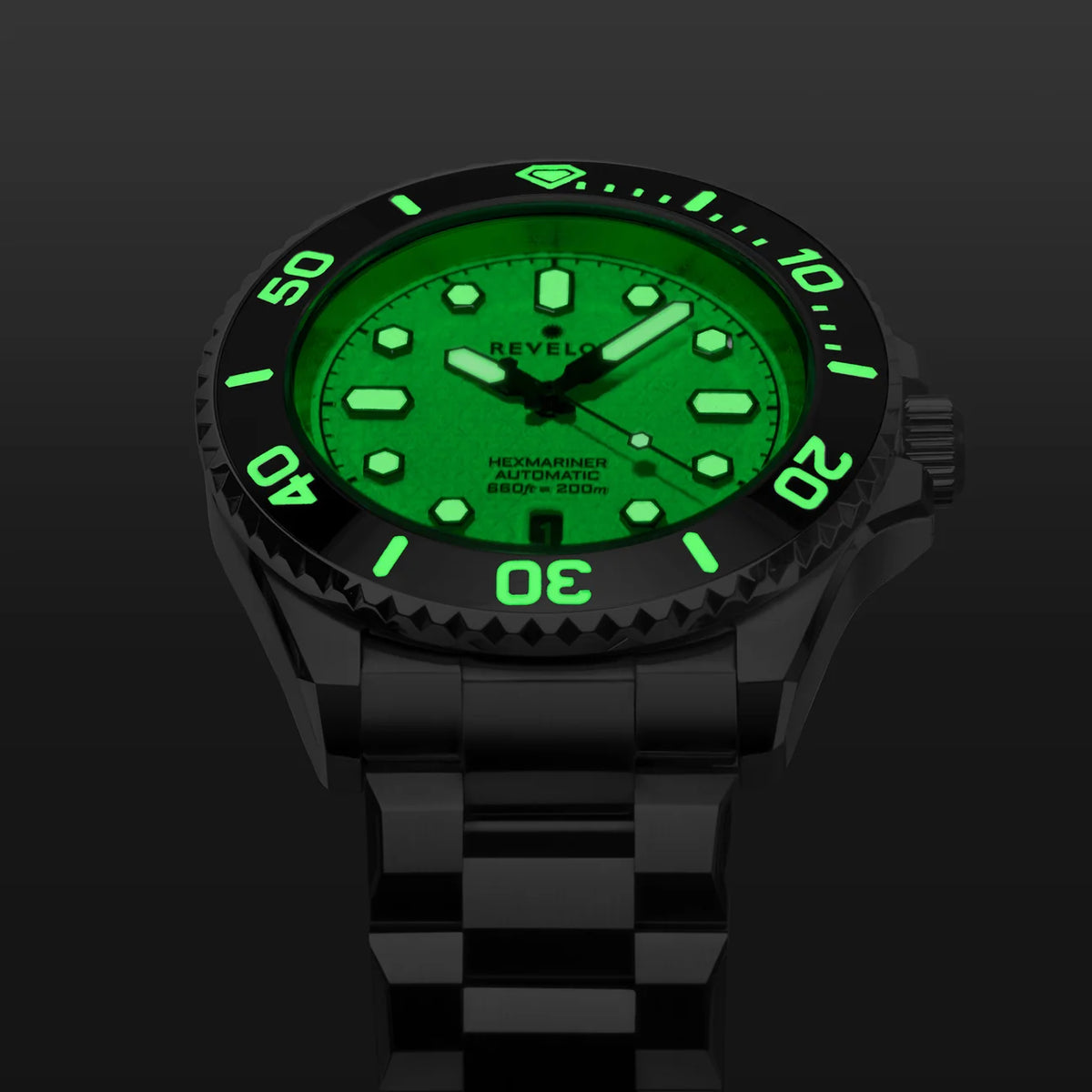 Revelot HEXMARINER 42 Old Mint Luminova Steel 42mm - R11-14A1B1B2 &amp; S22-1B1BB6