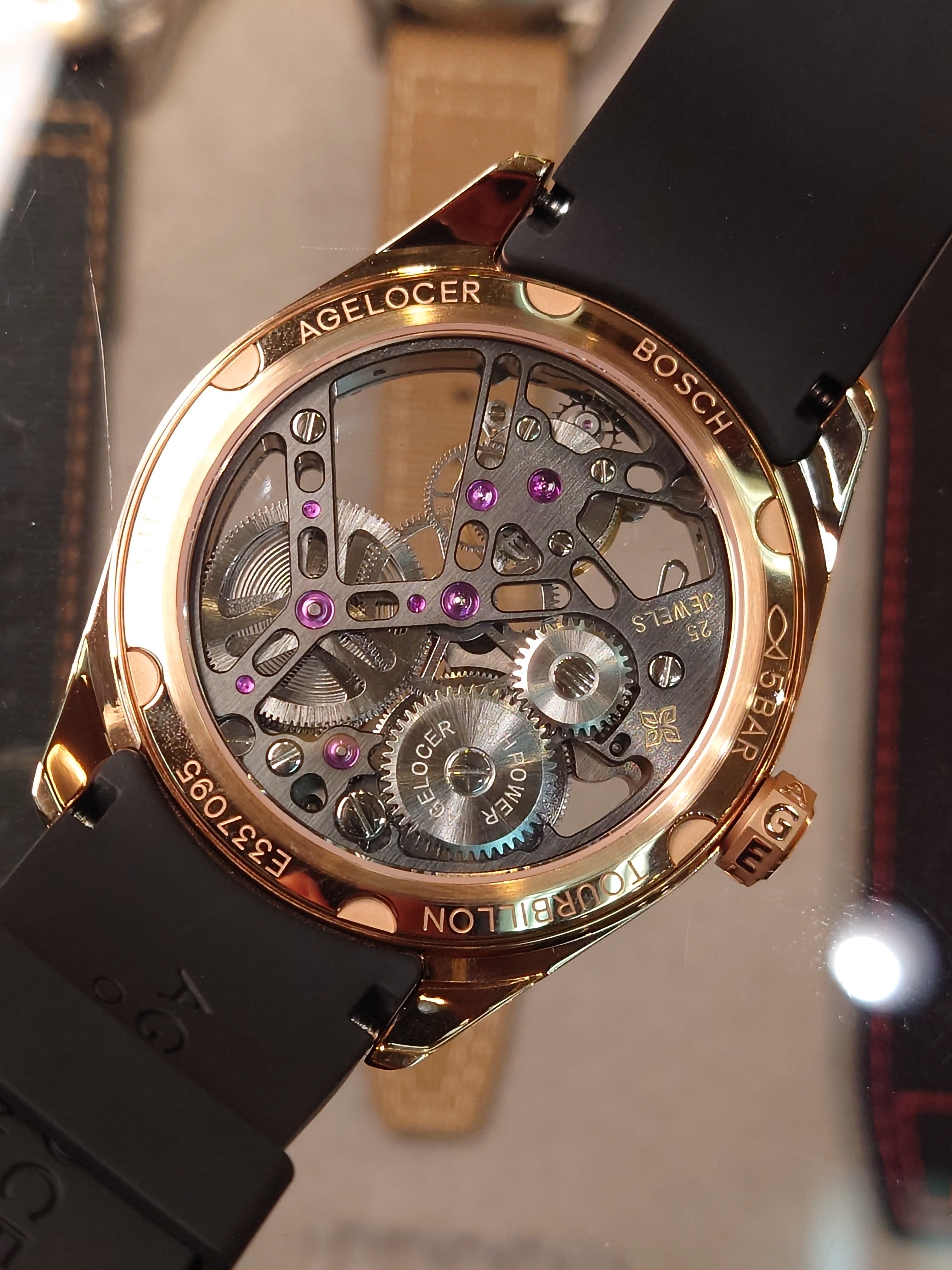 Agelocer 80-Hour Tourbillon Watch - Black Dial, Black Bezel, Rose