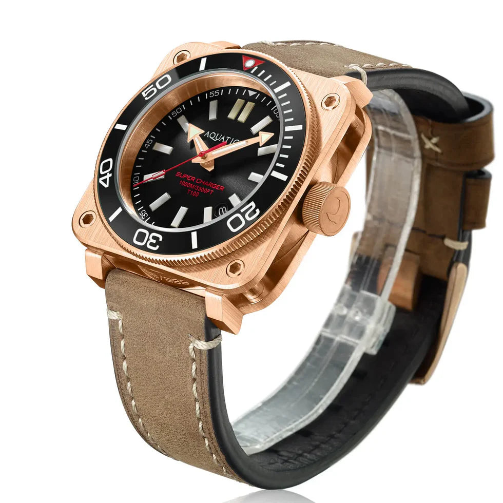 Aquatico Super Charger Bronze Tritium T100氣燈 青銅潛水機械錶 Black Dial