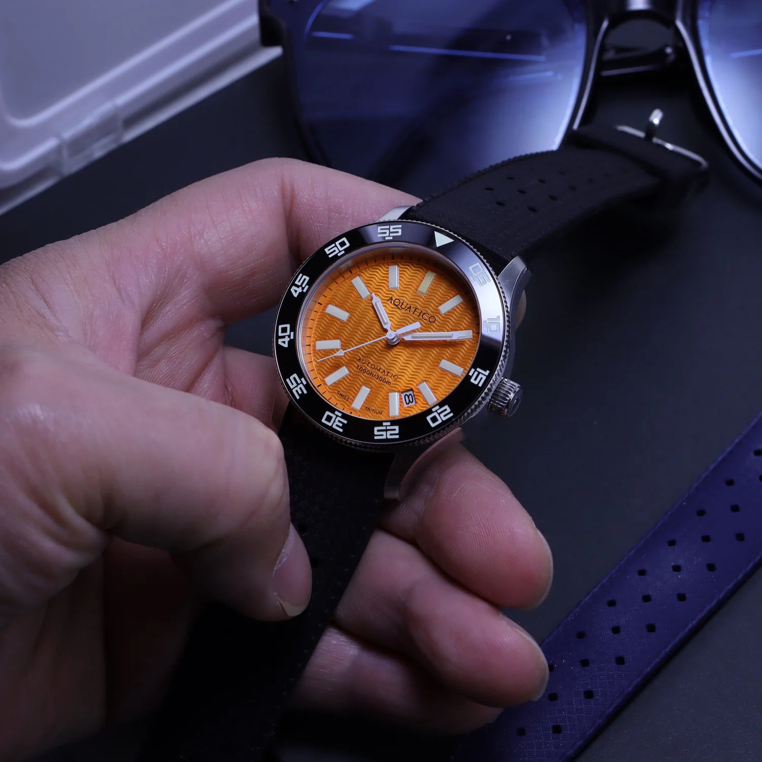 Aquatico Sea Dragon Tritium T100氣燈 潛水機械錶  Orange Dial