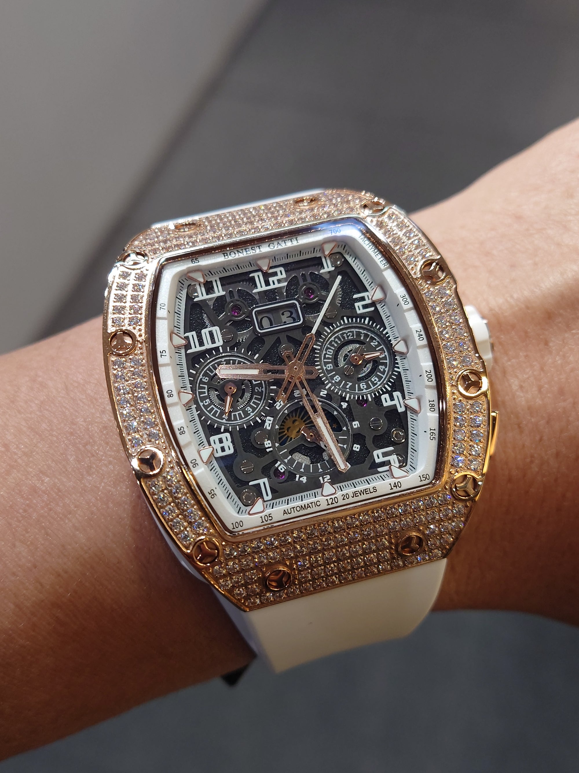 Bonest Gatti 酒桶形水晶多功能自動錶 BG5004-R2