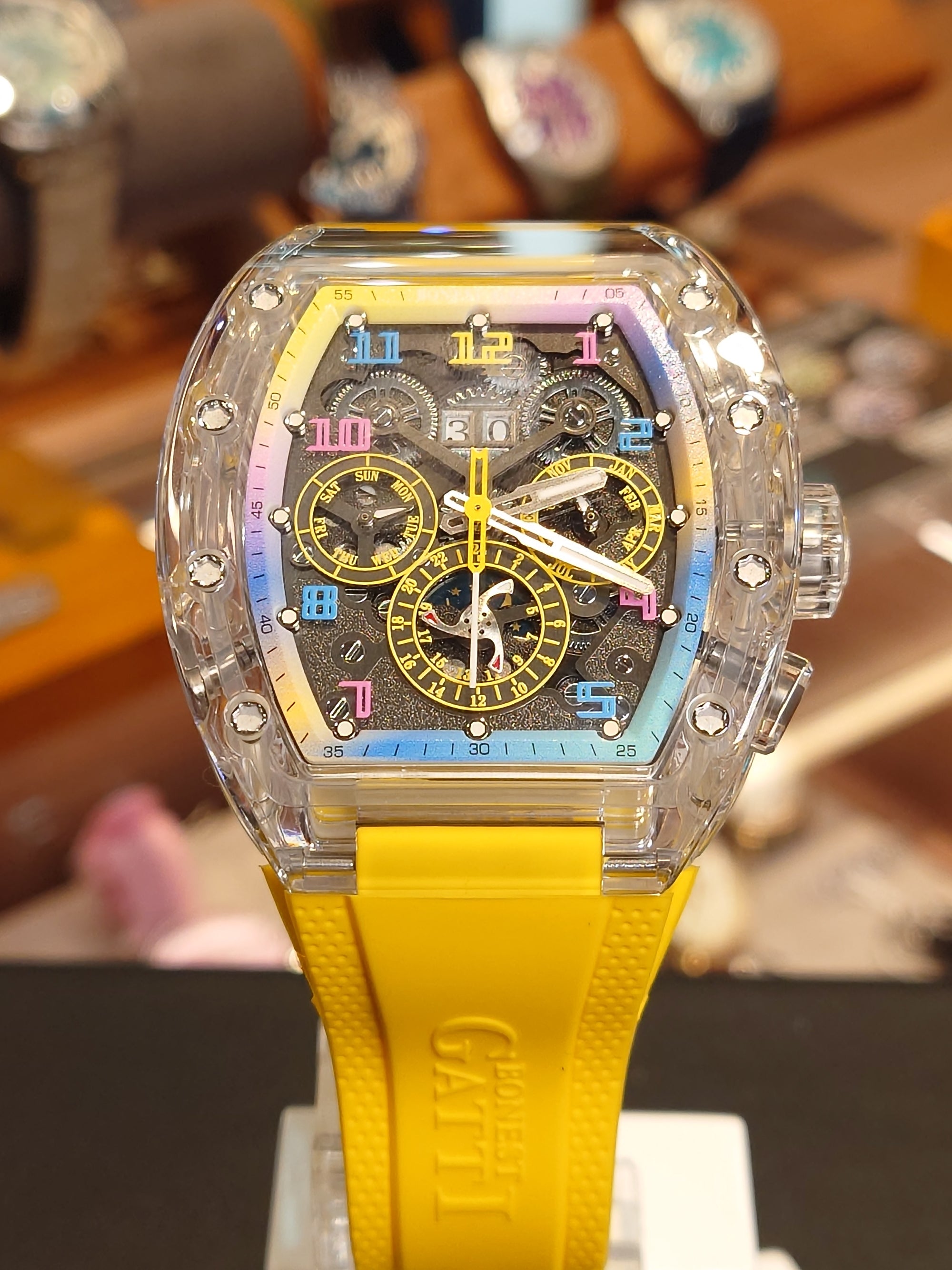Bonest Gatti 酒桶形水晶多功能自動錶 BG6006-R3