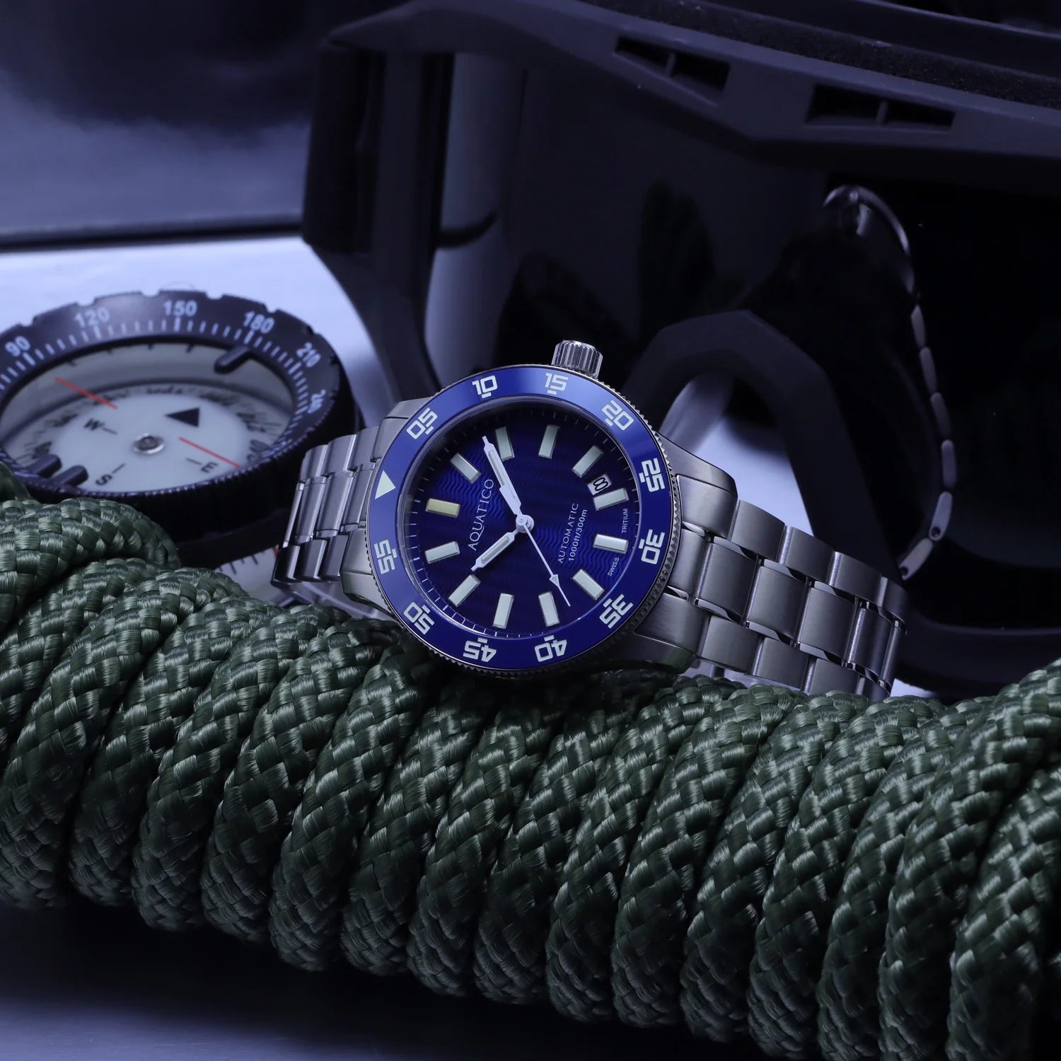 Aquatico Sea Dragon Tritium T100氣燈 潛水機械錶 Blue Dial