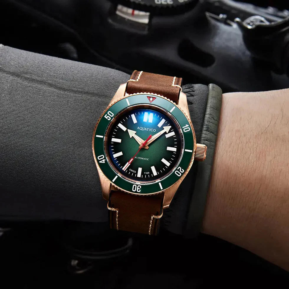 Aquatico Super Star Bronze Tritium T100氣燈 青銅潛水機械錶 Green Dial