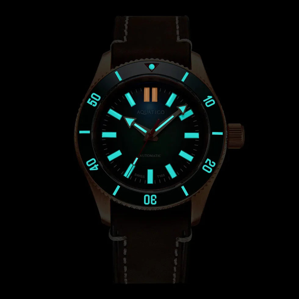 Aquatico Super Star Bronze Tritium T100氣燈 青銅潛水機械錶 Black Dial